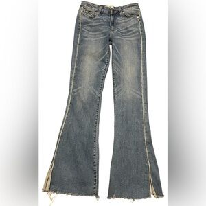 Paige Women's High Rise Lou Lou Flare Jeans Silver Piping Out-seam Slit